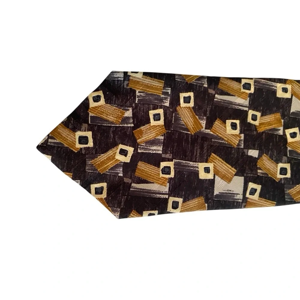 Zylos‎ George Machado Mens Silk Tie Abstract Geometric Brown Gray Made in USA